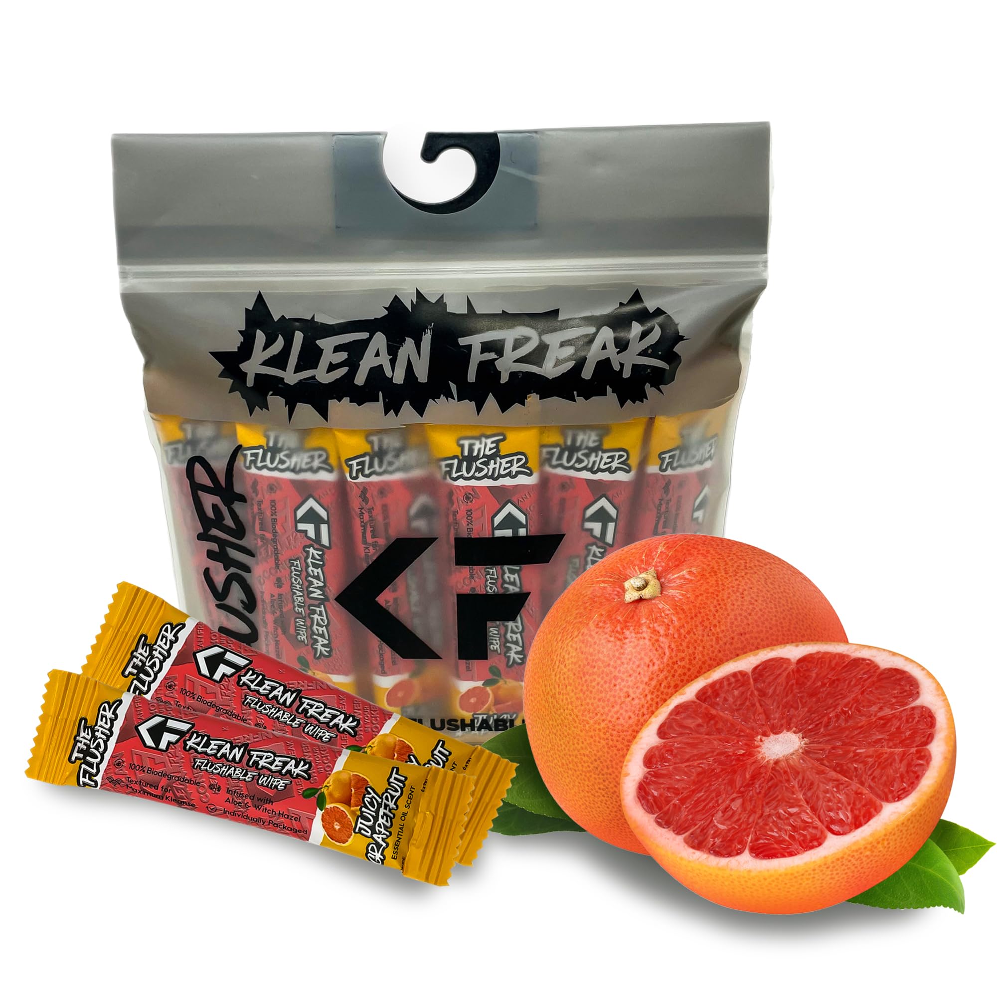 Klean Freak The Flusher Wipes – 20 Pack (Juicy Grapefruit) – Soft, Flushable & Eco-Friendly Wipes