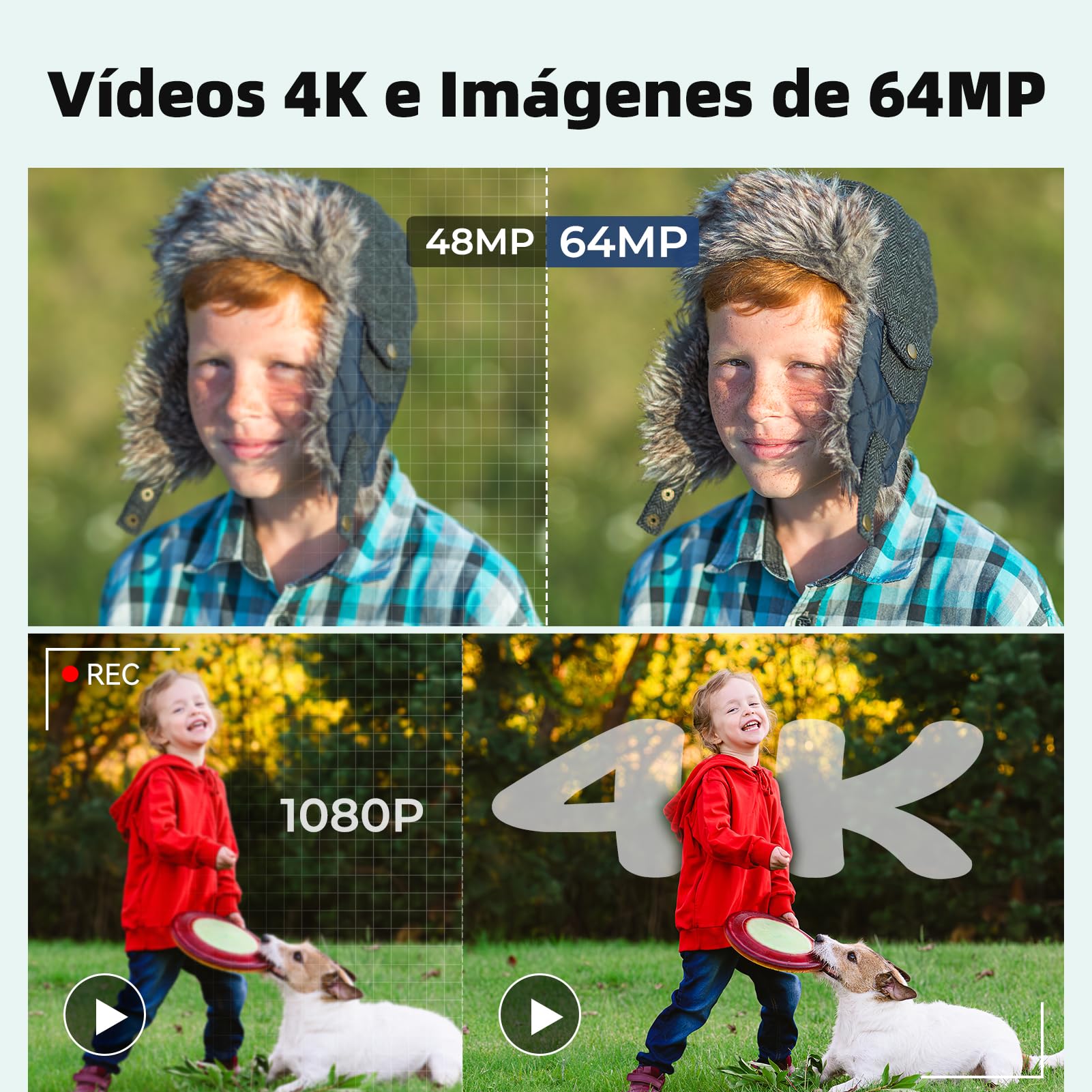 Cámara de Fotos Cámara Digital 4K 64MP, Cámara Digital Zoom 18X, Cámara Compacta con Tarjeta de 64GB y 2 Baterías, Recargable Compacta Portátil Cámara para Niños Principiantes, Negro