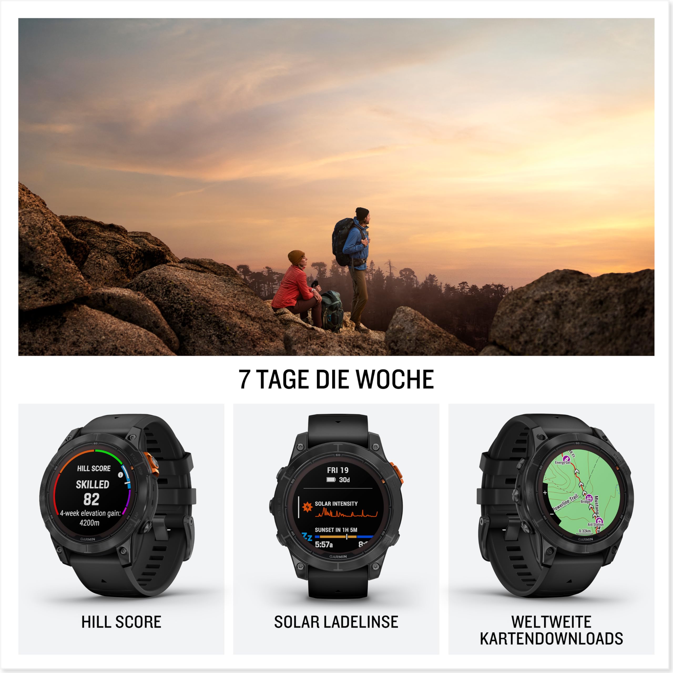 Garmin fēnix 7X Pro 51mm GPS-Multisport-Smartwatch mit Solarladelinse, bis zu 37 Tage Akkulaufzeit, Farbdisplay, Touch-/Tastenbedienung, TOPO-Karten