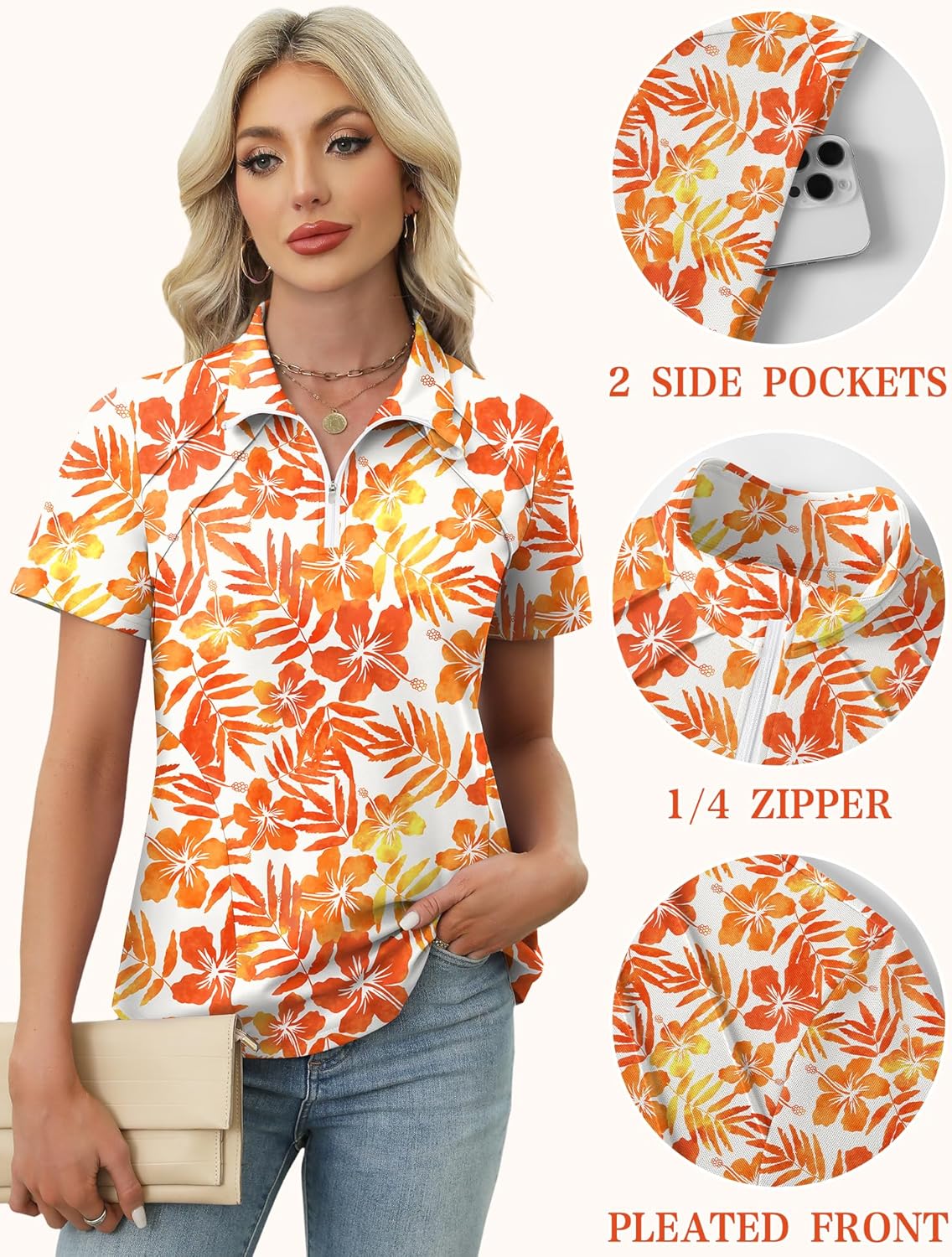 LOMON Womens Golf Polo Shirts Summer Short Sleeve 1/4 Zip Tops Moisture Wicking Casual Tennis Activewear with Pockets - Image 6