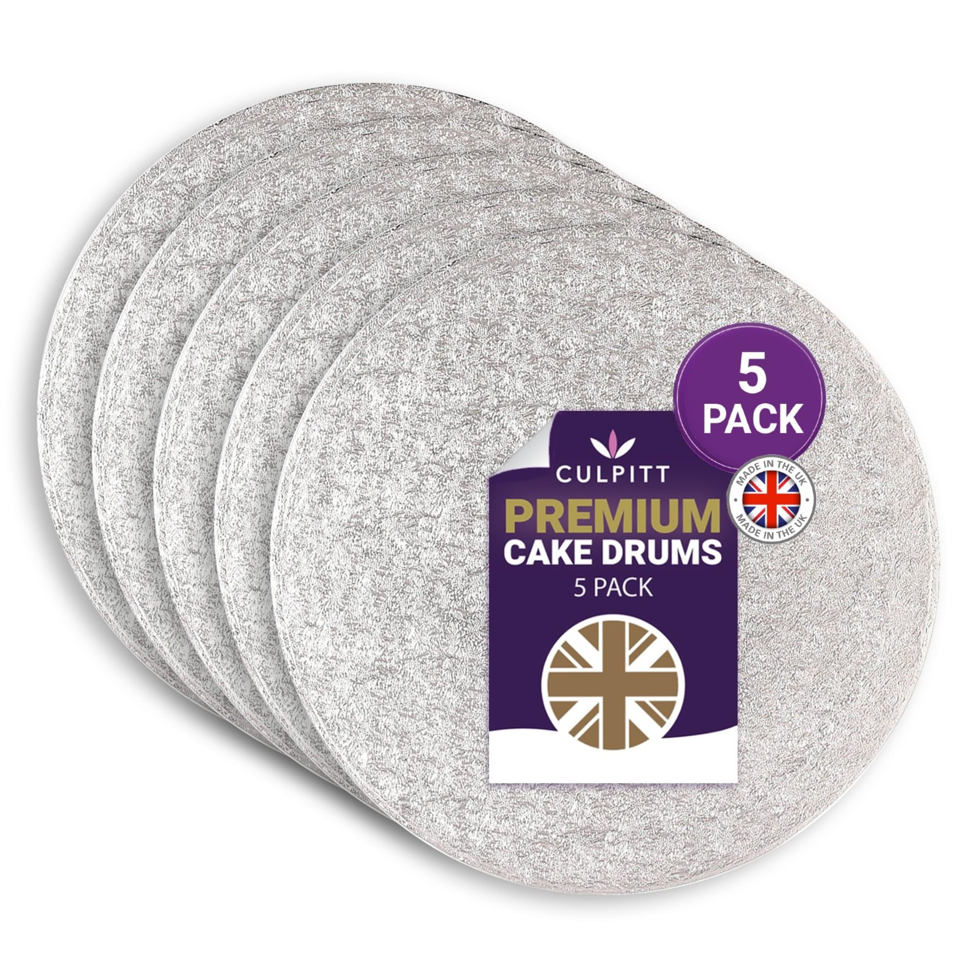 Culpitt Silver 10" Premium Cake Boards | 5 Pack | Round Cake Drums For Tray Bakes, Cakes, And Cupcake Displays, 12Mm Thick, Made In Uk | Pack Of 5