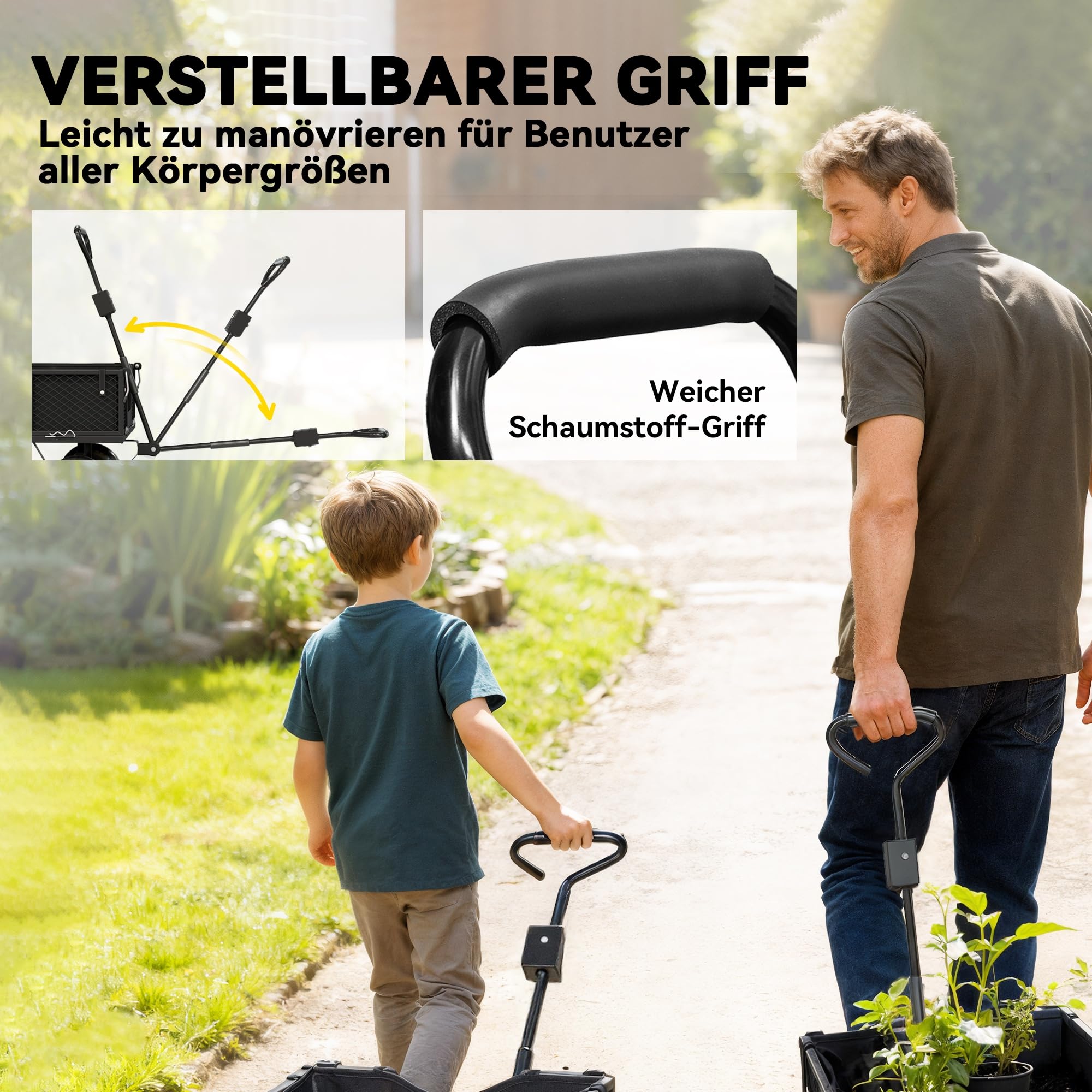 Outsunny Gartenwagen 300 kg Luftreifen Herausnehmbare Plane Schwarz | Transportwagen, Griff, Rädern, Lenkachse, Bollerwagen, Handwagen, Gartenkarre, 114 L, Gerätewagen, für Haus Garten