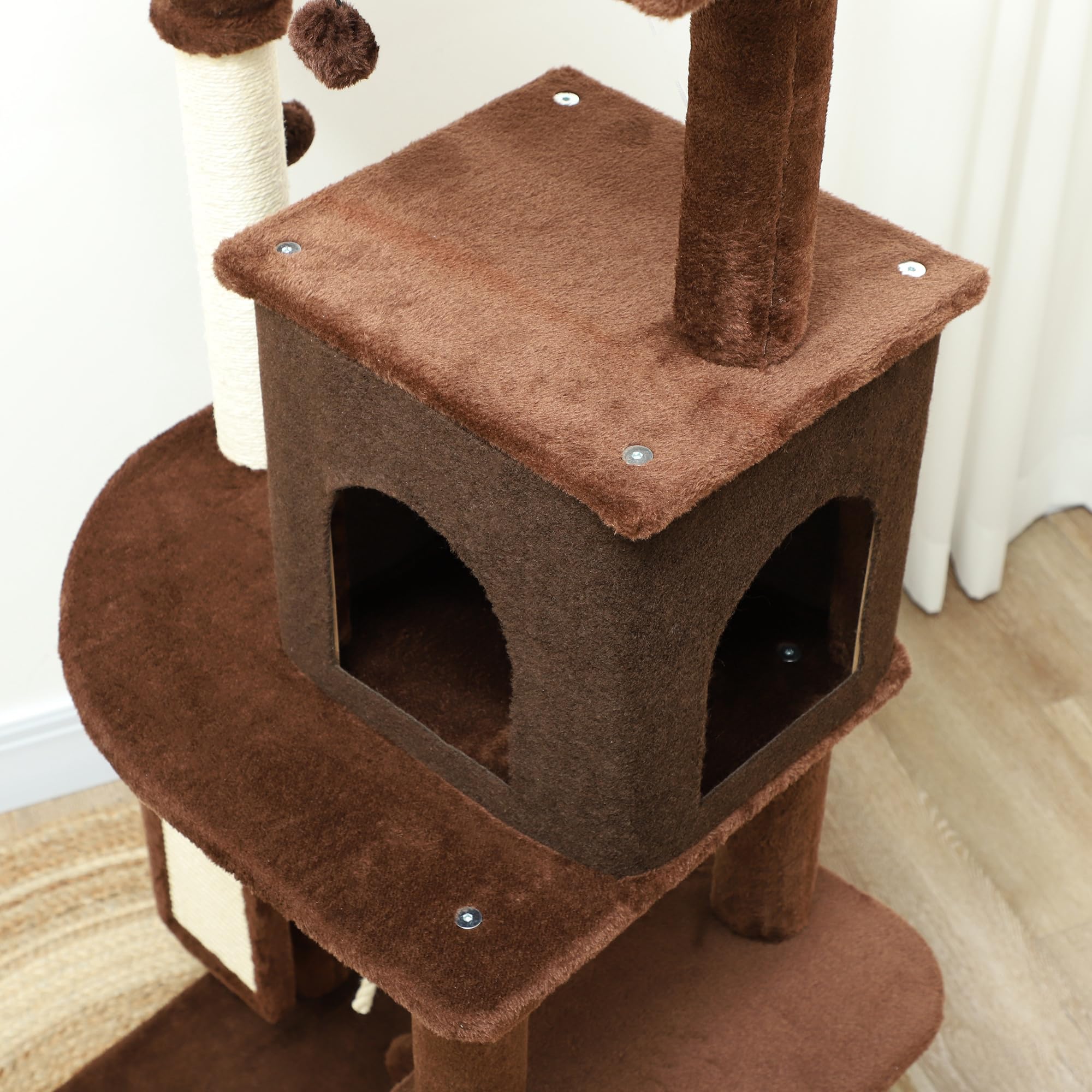 PawHut Arbre à griffer 132 cm avec Plateformes Marron
