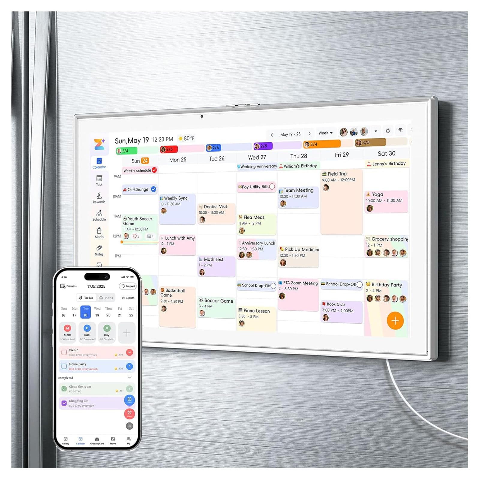 15.6"/21.5"/24"/32" Calendario Digital : Modo Dual Inteligente De Pared, Instala Apps, Sincroniza Calendarios, Pantalla Táctil Interactiva Para Horarios Familiares Y Tablero De Tareas 32''