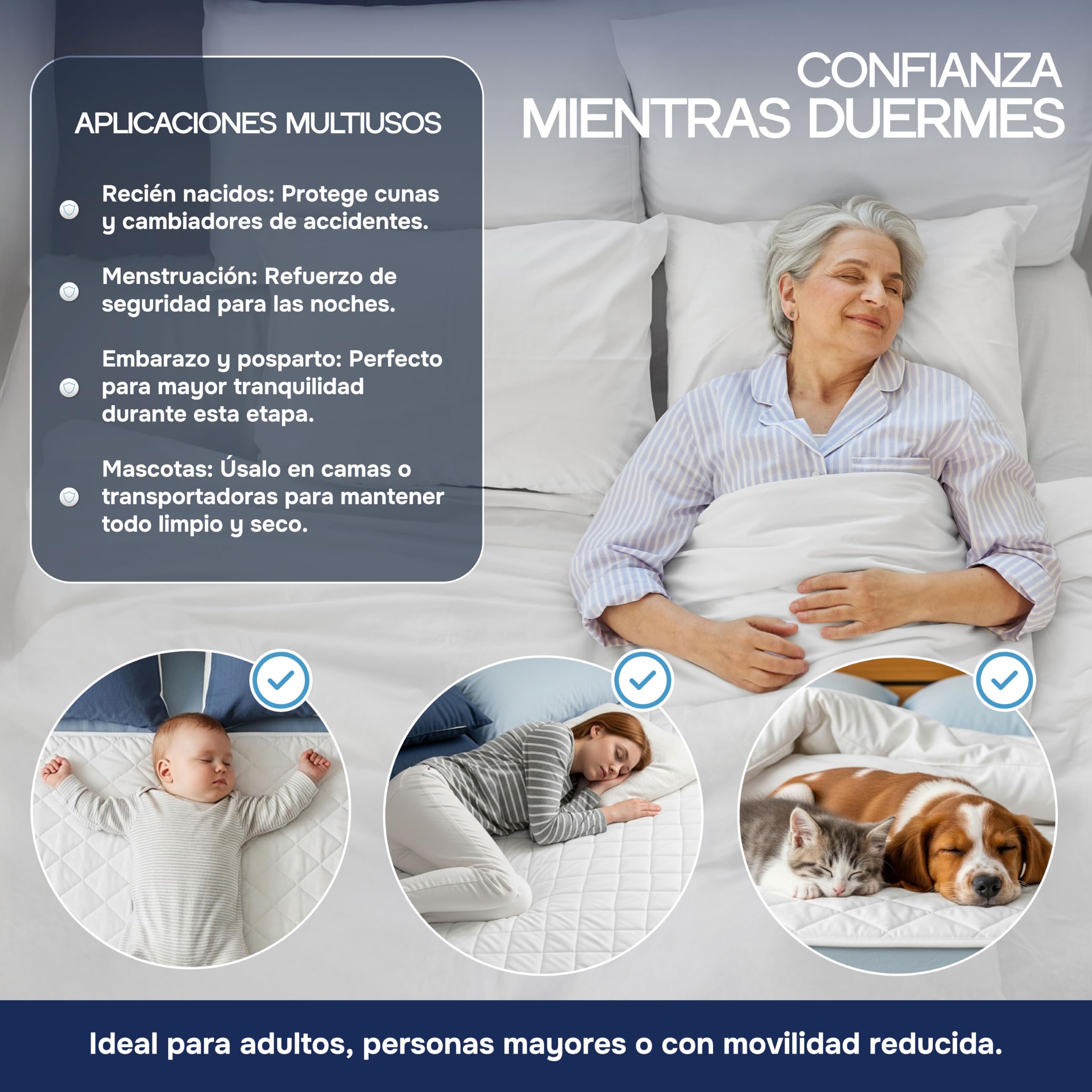 Empapadores Cama Adultos Pack 2 Unidades - Bolsas Lavadora Incluidas - Protector de Cama con 5 Capas - Empapadores Lavables para Adultos de 90x80cm con alas de 45x90cm y 2 Bolsas Lavadora 50x60cm