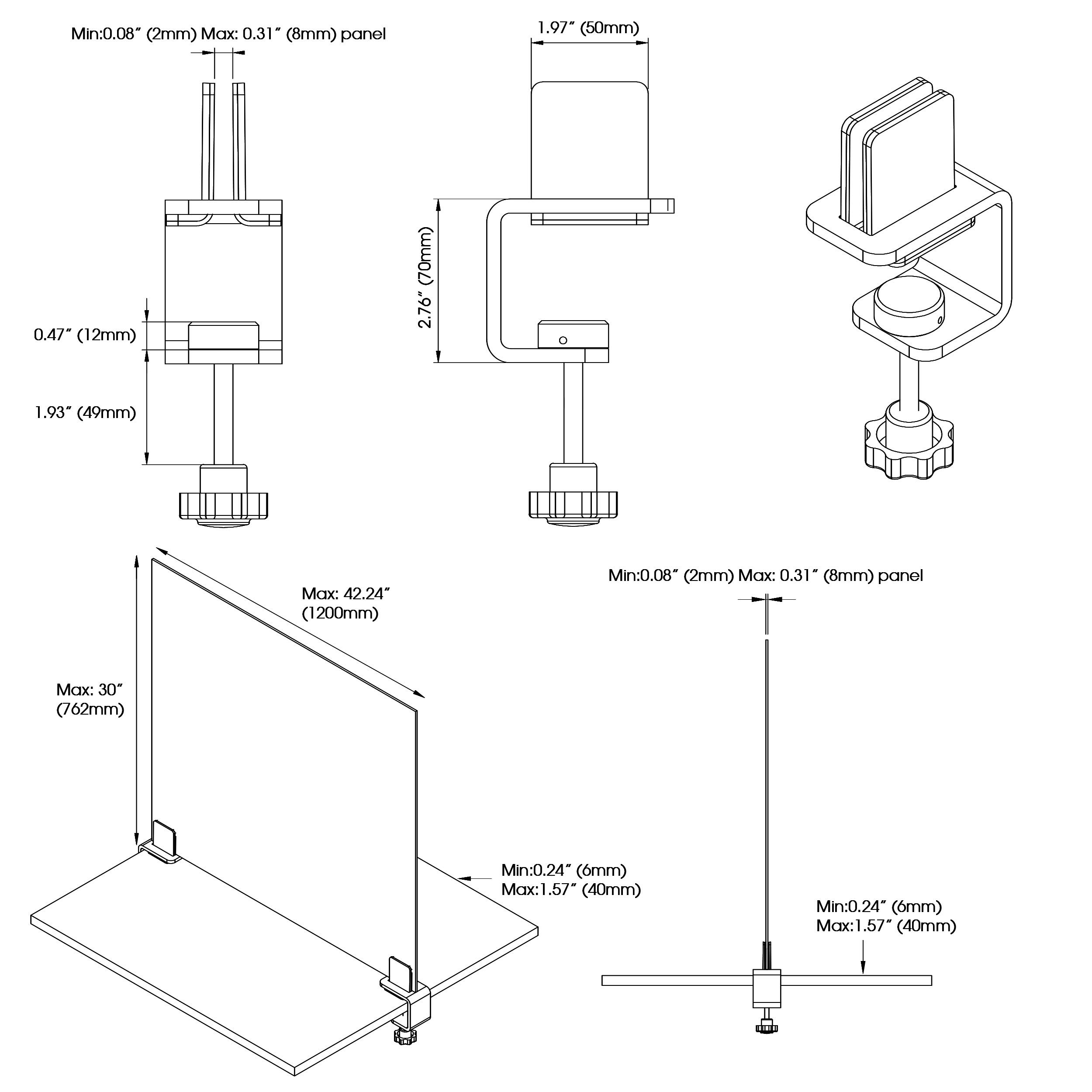 Tischmitte Klemmhalter für 2 - 8 mm Materialstärke, 2-teiliges Set