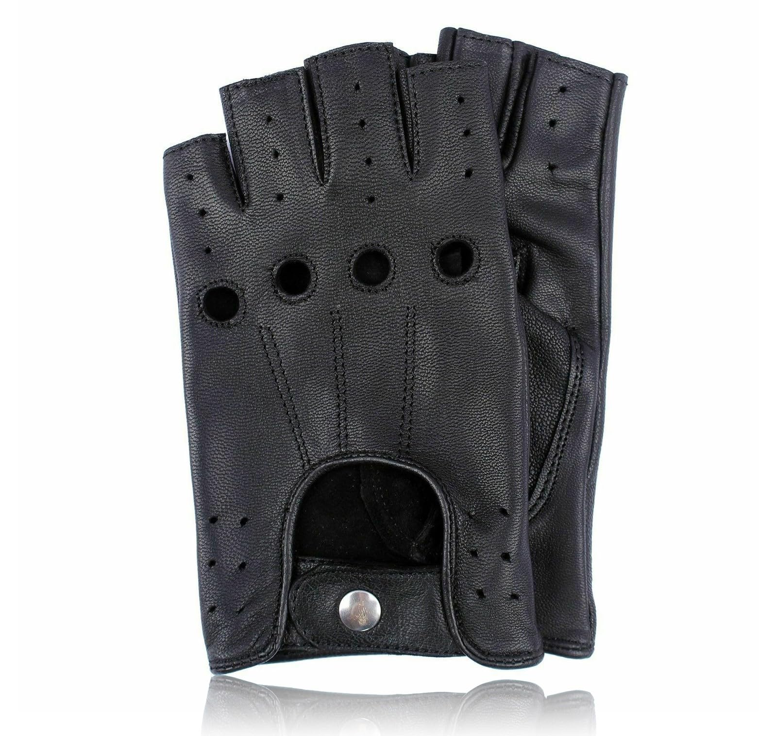 COLOURLINX Unisex Mens Ladies Fingerless Real Genuine Leather Gloves Driving Cycling Gym Motorbike WheelChair Gloves Half Finger Outdoor Sports Biker Gloves (Black, XL)