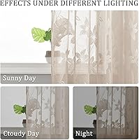 Vista 5 de DWCN Cortinas traslúcidas para cocina, bolsillo para barra de encaje floral beige, 52 x 36 pulgadas, 2 paneles Encaje Beige