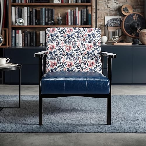 Miniatura 7 de HomeMiYN Sillón moderno de mediados de siglo de cuero artificial copetudo de 21.65 pulgadas de ancho, azul 2-Azul,Rojo -