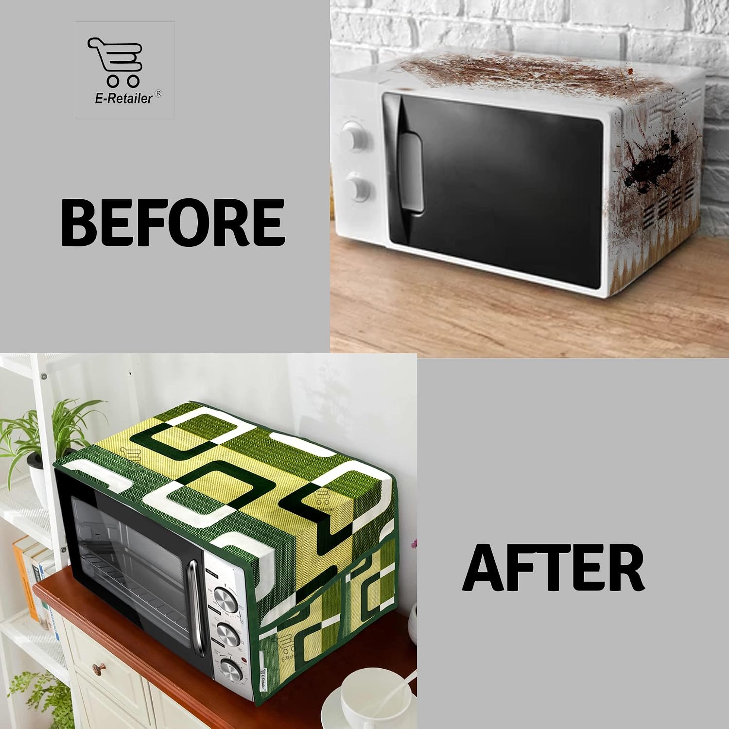 E-Retailer® Exclusive 3-Layered Polyester Combo Set of Appliances Cover (1 Pc. of Fridge Top Cover, 1 Pc. of Microwave Oven Top Cover) (Color-Green, Design-Geometric, Set Contains-2-Pcs.)