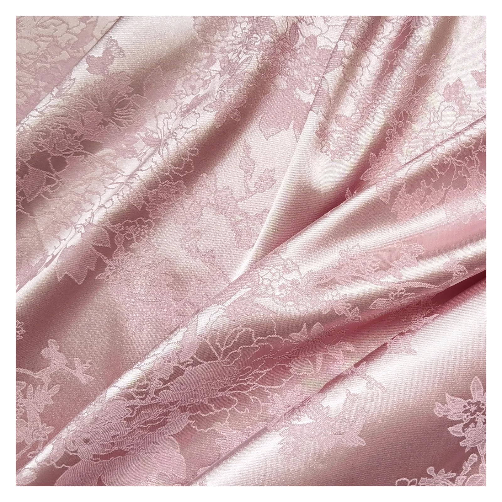 Tela de satén 58'' ancho, brocado floral, tela damasco charmeuse sedoso, material forro for vestido, kimono y traje para costura y confección(Red,5 X 1.48M)