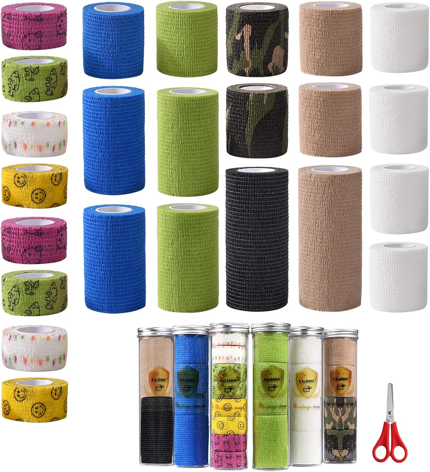 24 Rolls X 5 Yards Self Adhesive Bandage Wrap, Versatile Colorful Elastic Cohesive Bandages,Vet wrap,First Aid