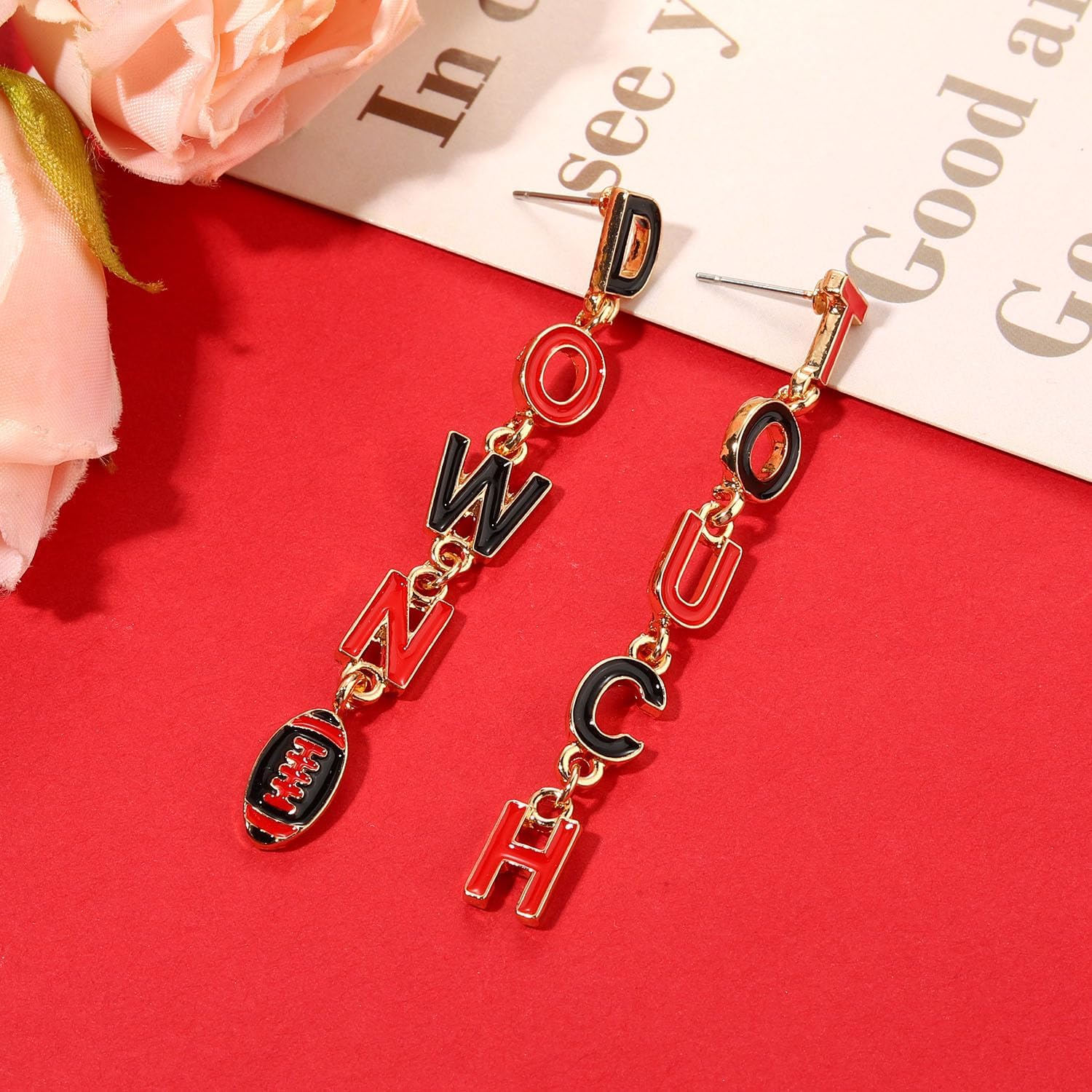 Football Game Day Earrings for Women Rhinestone Touch Down Earrings Race Day Sport Team Earring Red Blue Purple Field Day Accessories Football Mom Outfits Game Day Jewelry Gifts - Image 2