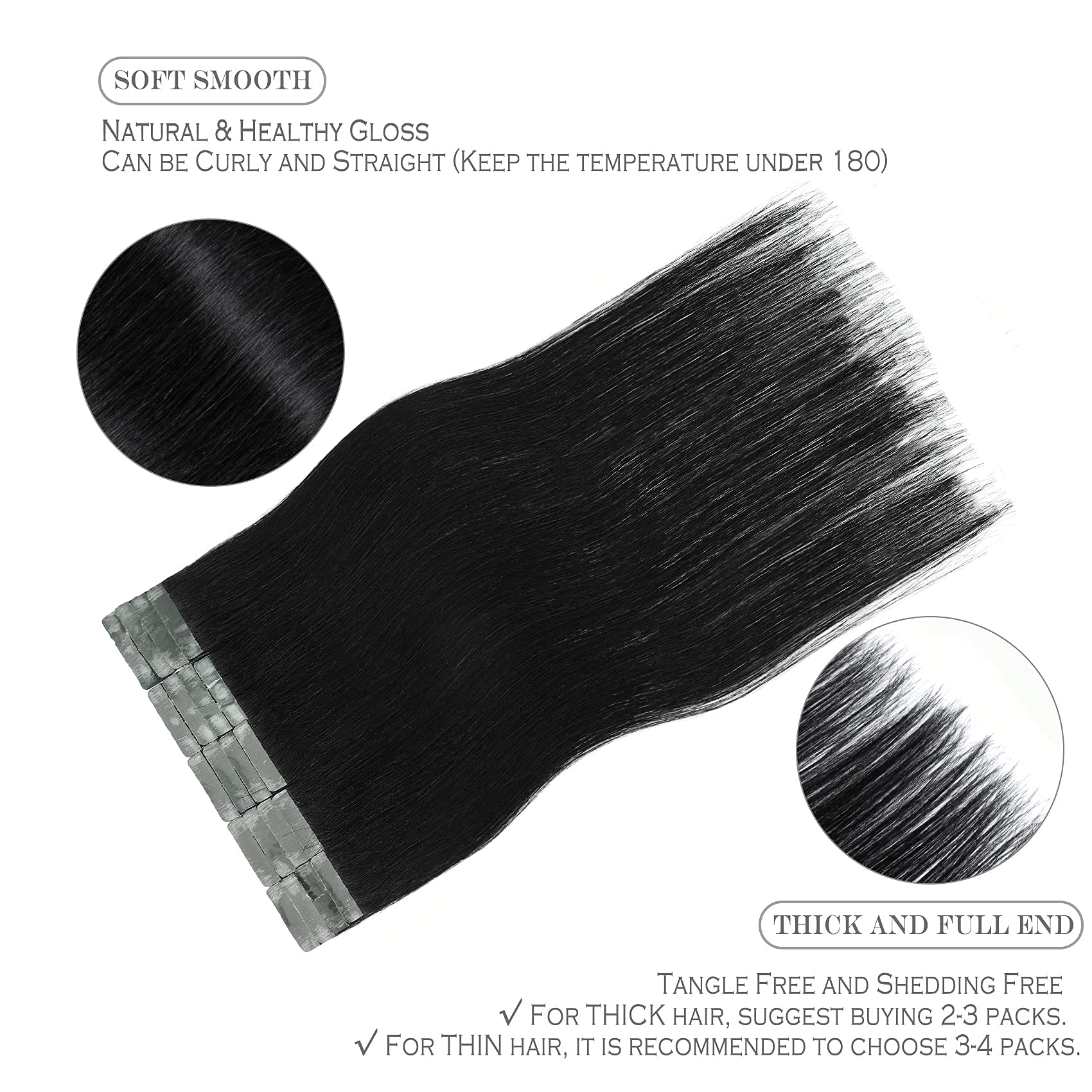 Amazon.com : Tape in Hair Extensions Jet Black 100% Real 