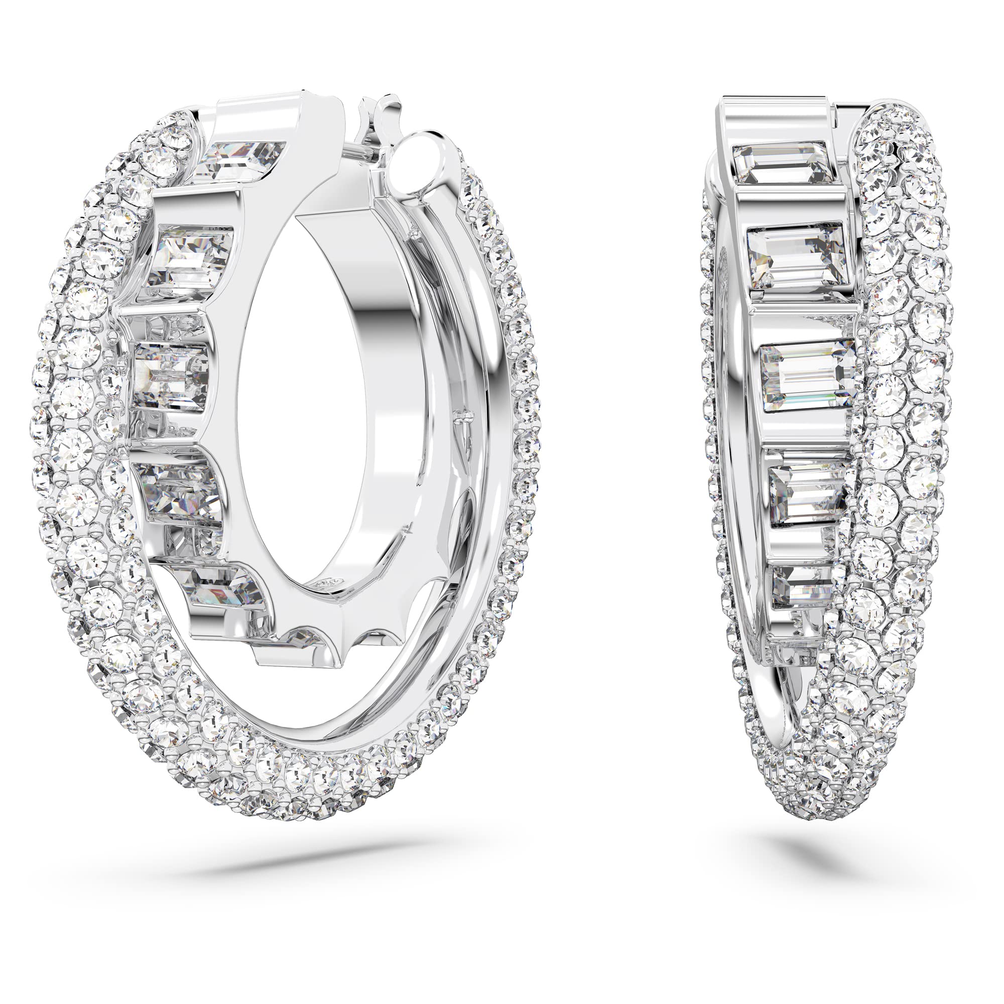 Swarovski Rota hoop earrings, Mixed cuts, White, Rhodium plated