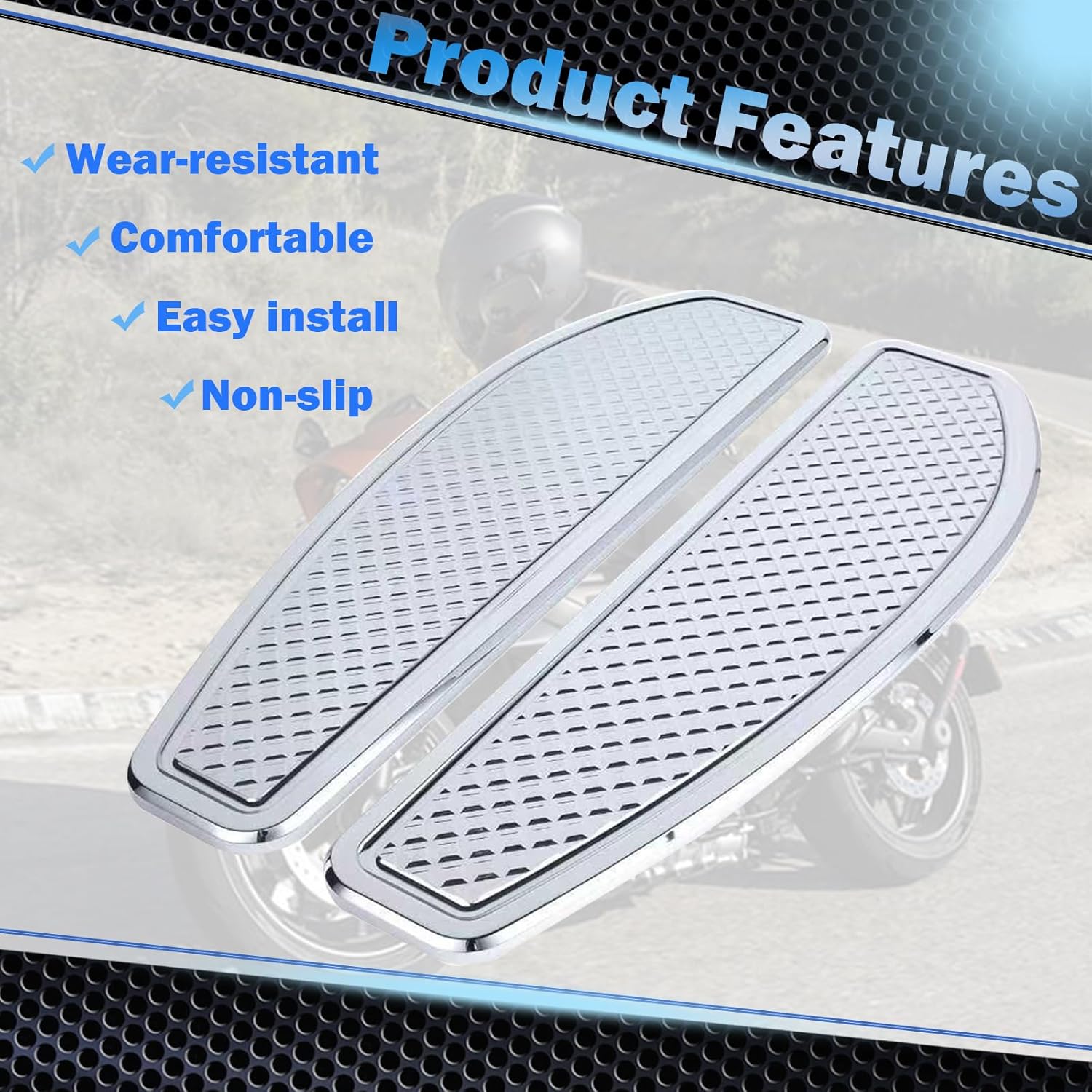 Anti-Slip Chrome-Plated Extended Rider Floorboards Foot Board Fit for Harley Touring Road King Street Electra Glide Ultra 1986-2023 Softail 1986-2017 (Silver)