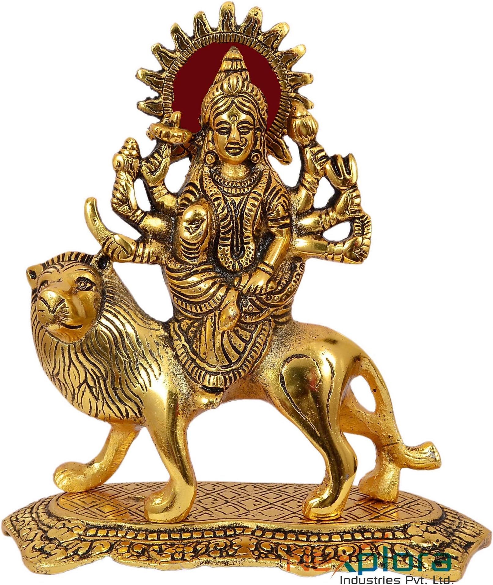 VintFlea Durga Maa Hindu Goddess Religious Metal Statue Idol Sculpture for home temple decor, gifting (Gold Antique)