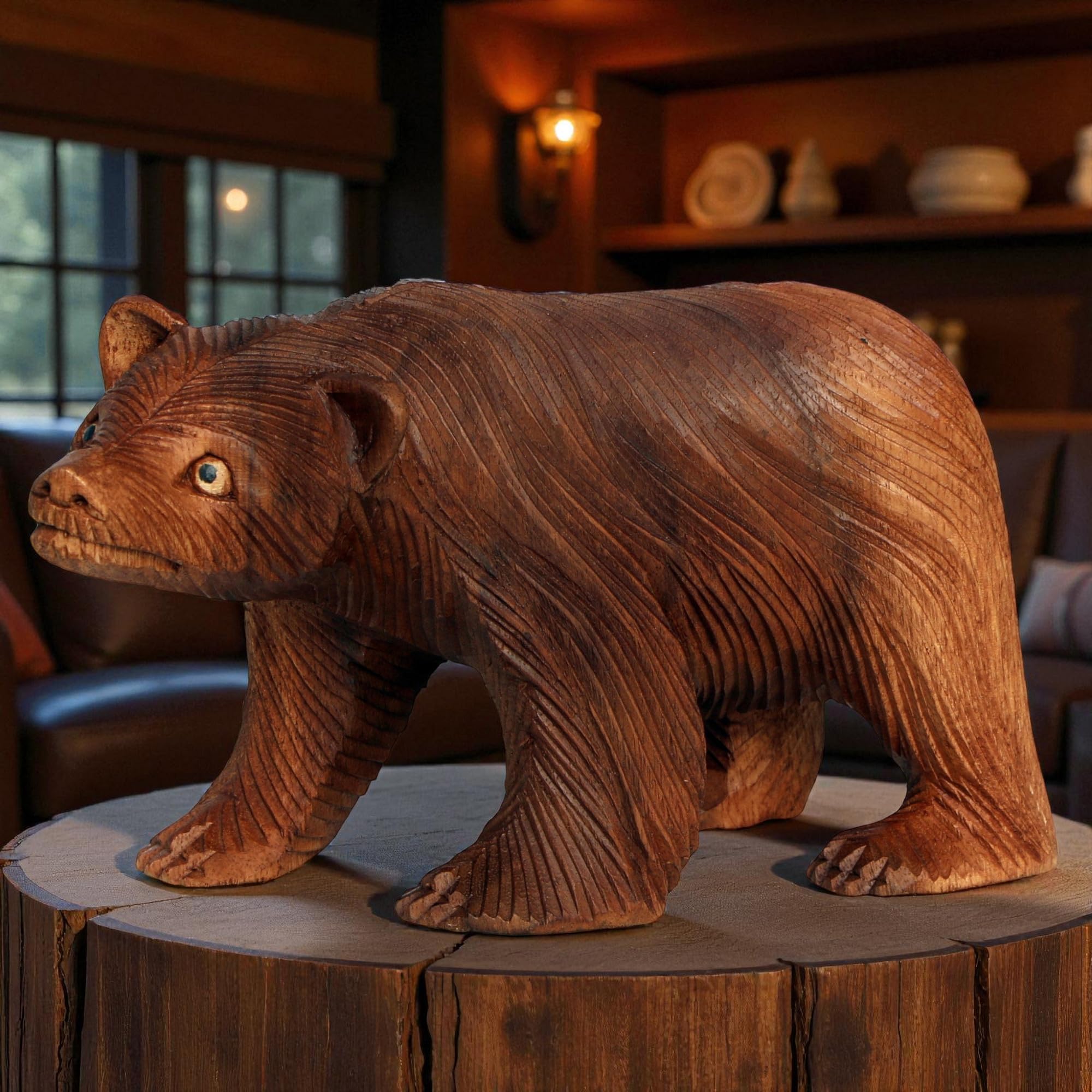 Grizzly Bär - aus Holz in Handarbeit geschnitzt Geschenk-Idee zur Deko Figur Braunbär Statue