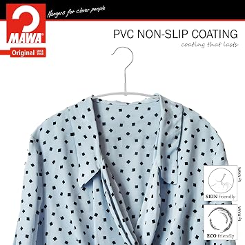 Mawa Narrow Petite Clothing Hangers, Steel Hanger with Non-Slip Coating, for Shirts, Dresses, Camisoles, T-Shirts, Space-Saving, 360-degree Rotatable Hook, 20 Count (Pack of 1)