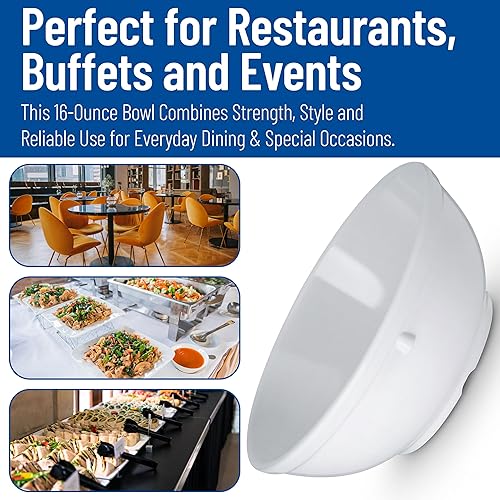 Miniatura 7 de Carlisle FoodService Products Dallas Ware - Cuenco de plástico reutilizable para bufés, hogar y restaurantes, melamina, 16 onzas, color blanco,