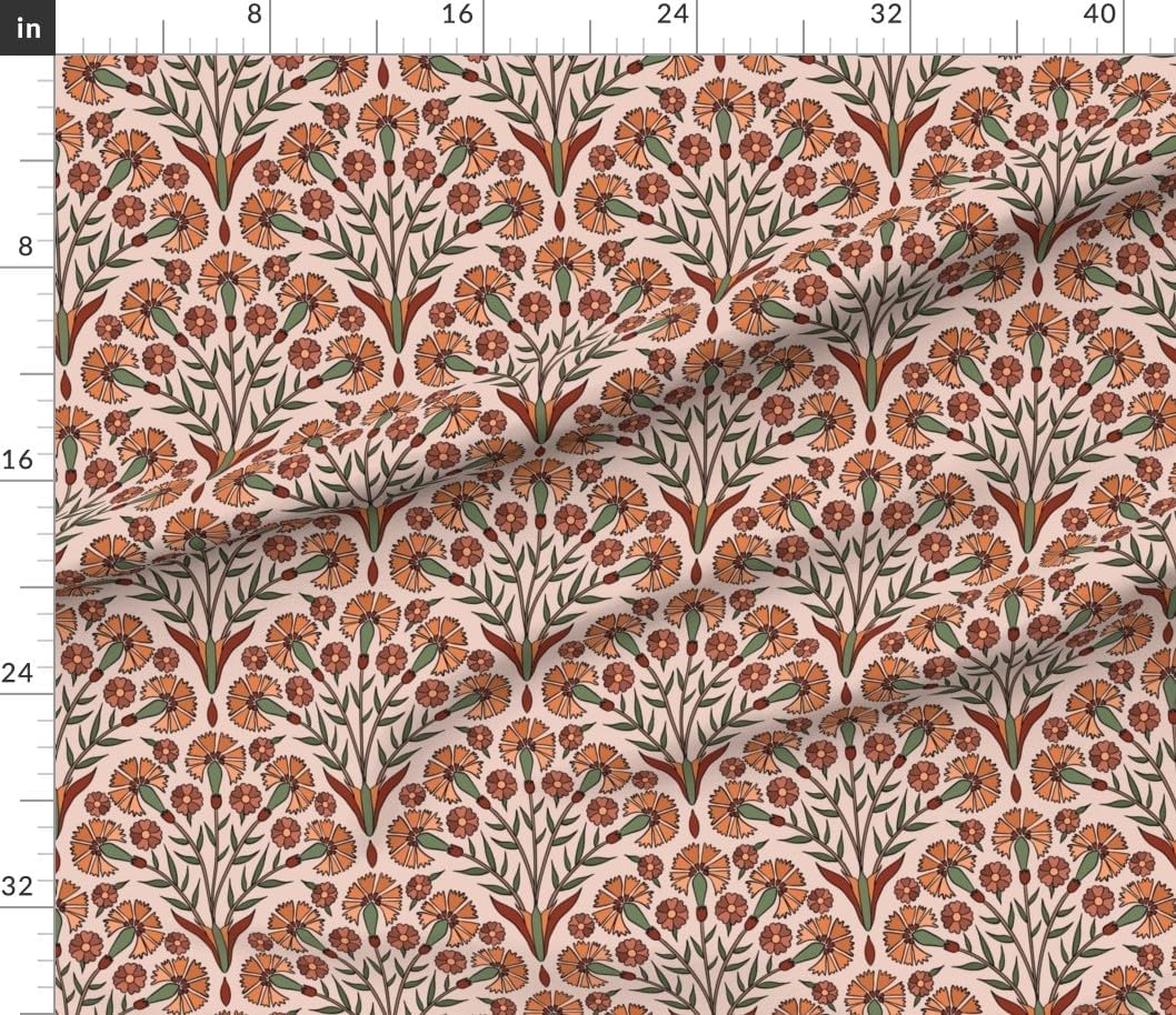 Spoonflower Fabric - Floral Art Deco Elegant Damask Bohemian Carnations Peach Rust Sage Printed on Petal Cotton Fabric Fat Quarter - Sewing Quilting Apparel Crafts Decor