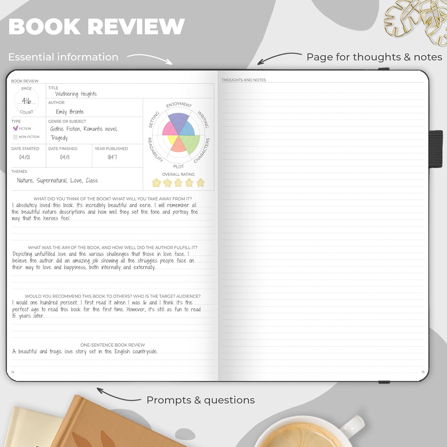 Clever Fox Reading Journal Large – Guided Book Review Log & Tracker – Gifts & Accessories for Reading Lover – Book Tracking Journal for Kids & Adults, 8.5x11.2” (Black)