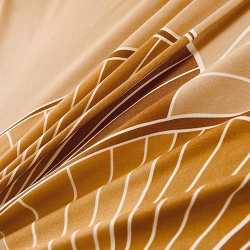 Miniatura 4 de Mengersi Juego de funda de edredón con estampado de escamas de sirena tamaño matrimonial, juego de funda de edredón de jacquard dorado, moderno para