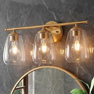 Tribesigns 3-Light Gold Bathroom Light Fixtures, Modern Wall Lights with Clear Glass Shades, Bathroom Vanity Gold Wall Sconce Lamp for Mirror Bedroom Living Room Hallway Cabinet (E26 Base)