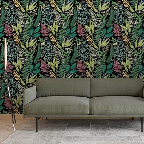 Miniatura 3 de Papel tapiz autoadhesivo extraíble con diseño de hojas verdes, para cubrir paredes, 17.7 x 9.8 pies