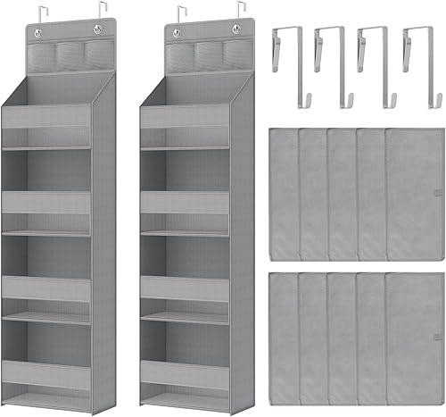 Miniatura 7 de Fixwal Paquete de 2 organizadores para colgar sobre la puerta, 5 estantes, con 3 bolsillos, para dormitorio, sala de estar, guardería, dormitorio,