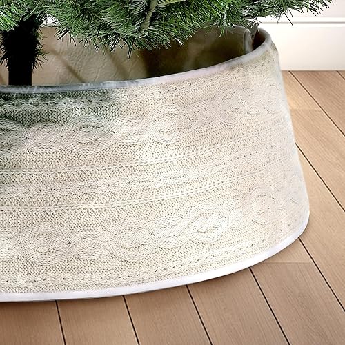 WBHome Collar de árbol de Navidad, ajustable de 28 pulgadas, punto trenzado, grueso, rústico, decoración navideña, falda de árbol de árbol de granja
