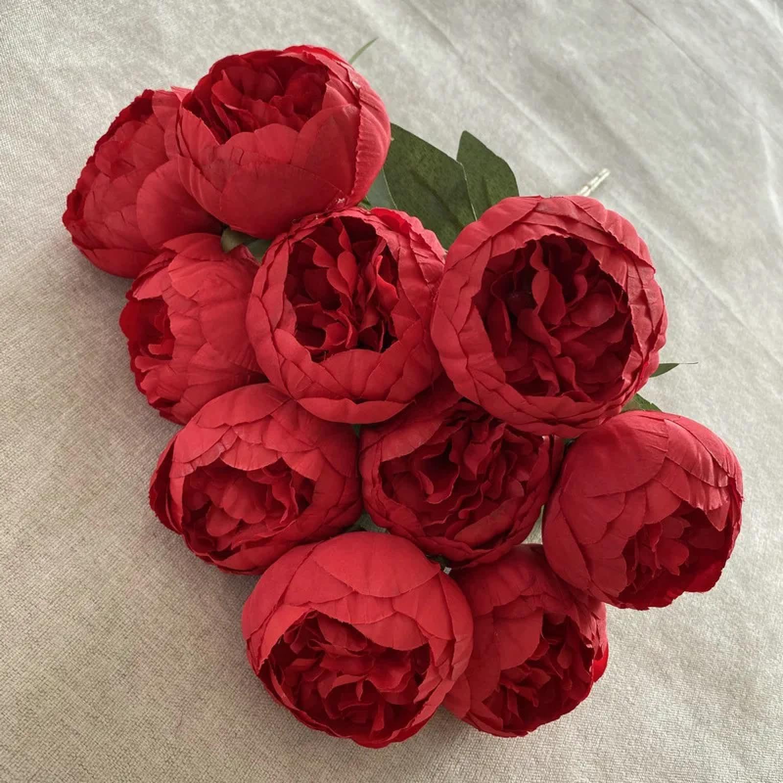 Pivoine artificielle en soie rouge, bouquet de mariée et fausse fleur de mariage