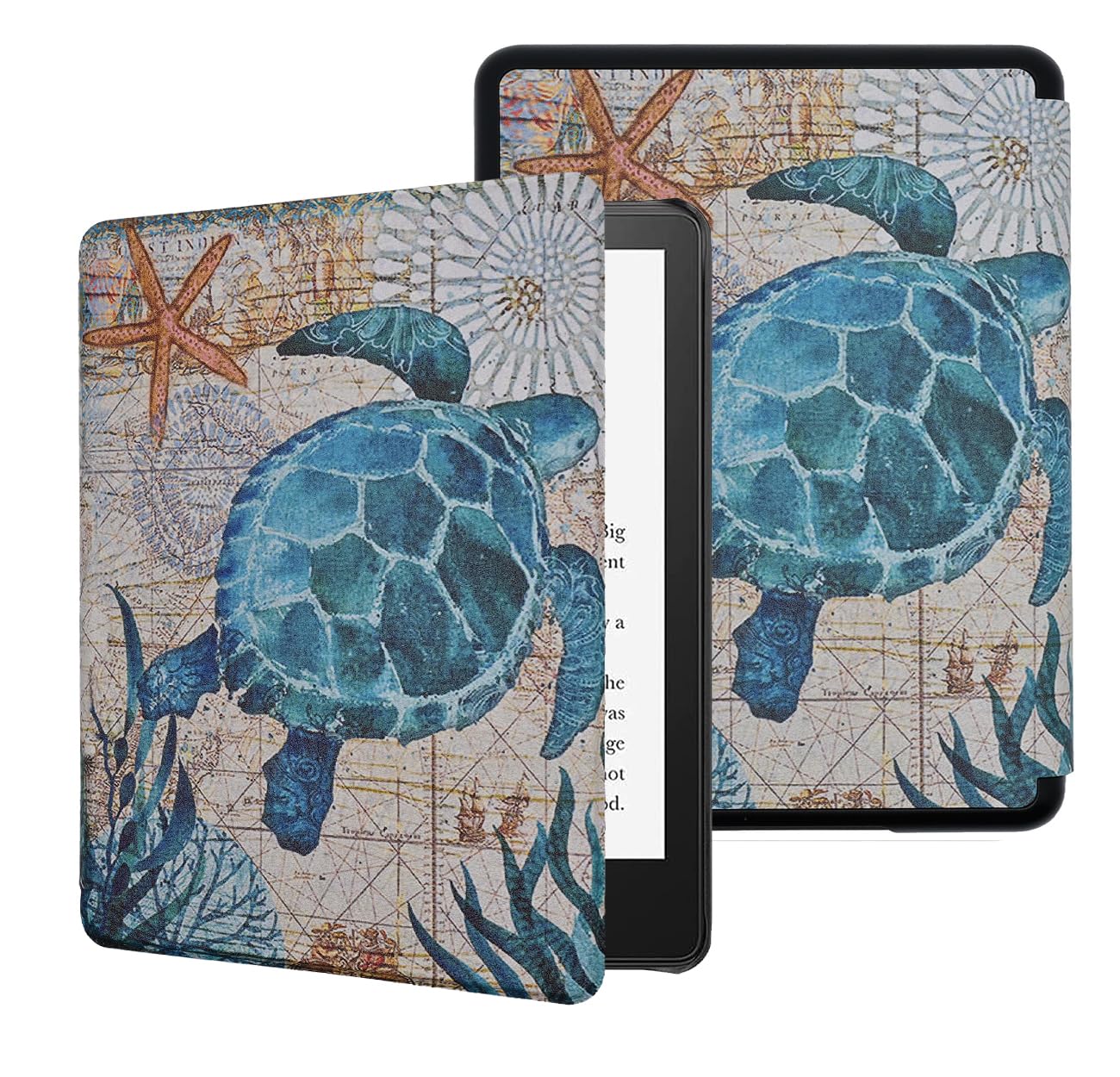 Slimshell Case for 6.8" Kindle Paperwhite (11th Generation-2021) and Kindle Paperwhite Signature Edition, Lightweight PU Leather Protective Cover with Auto Wake/Sleep, Sea Turtle