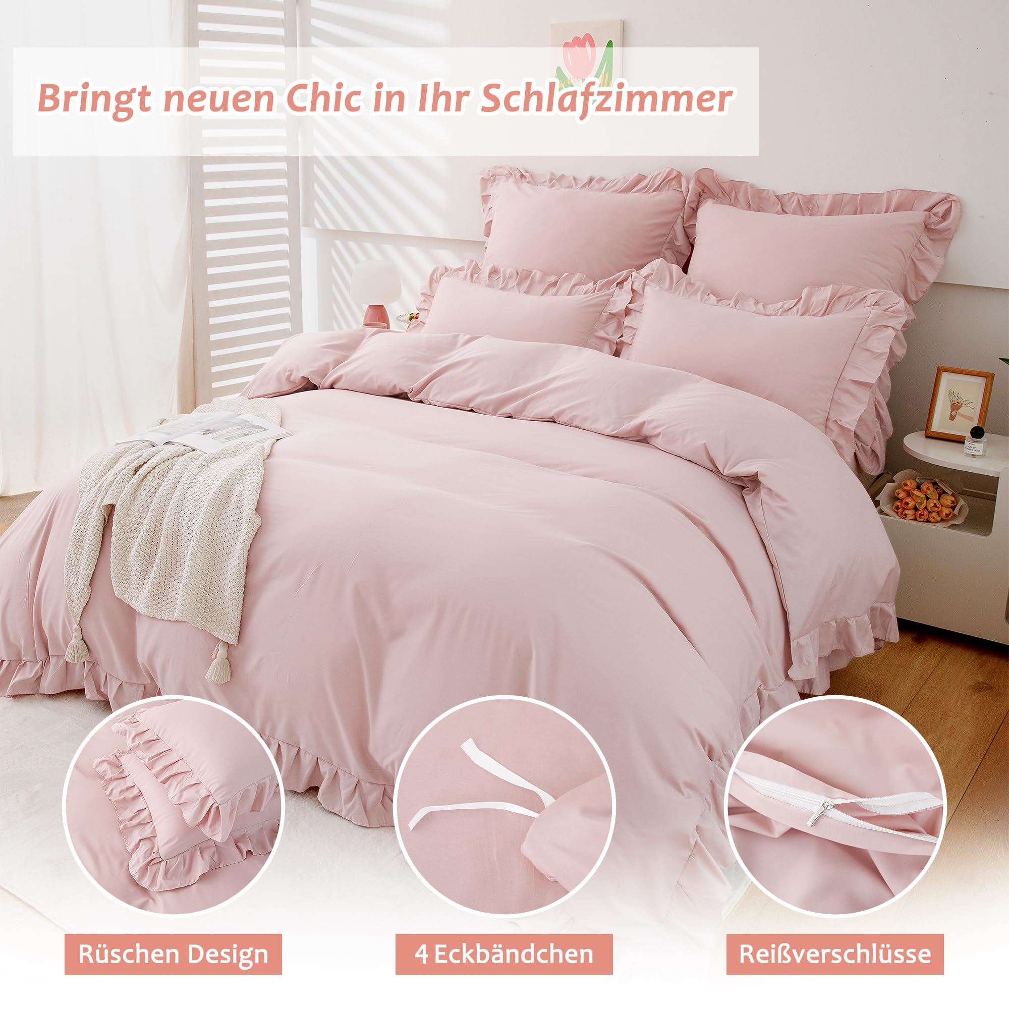 TOCOMOA Beddengoed voor meisjes, 135 x 200 cm, esthetische beddengoedset, microvezel, Oeko-Tex-gecertificeerd, zacht, lichtgrijs dekbedovertrek met ritssluiting, kussensloop 80 x 80 cm