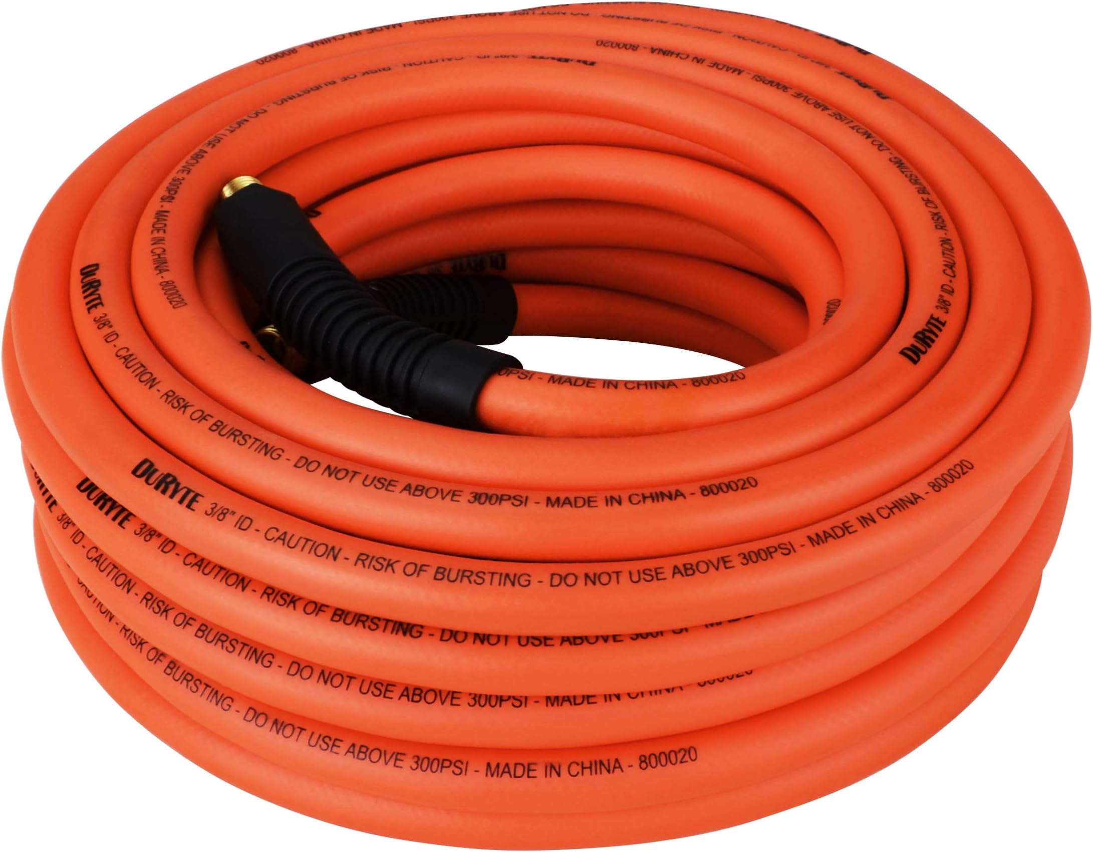 Pro 300 PSI Hybrid (PVC/Rubber) Air Hose - 3/8-Inch by 50-Feet, 1/4-Inch MNPT Brass Ends, Heavy Duty, Light Weight, Lays Flat, Soft, Non-Kinking, Extreme All-Weather Flexibility