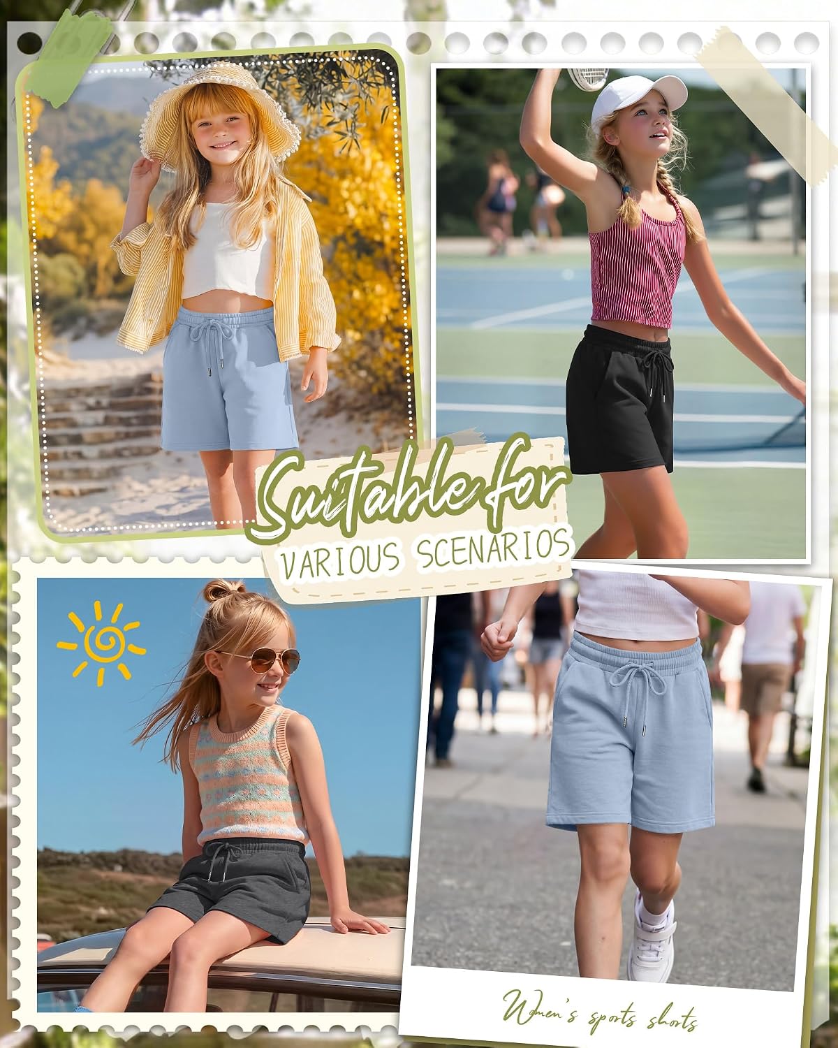 3 Pack Girls' Shorts Bermuda Summer Knee Length Casual Drawstring Athletic SweatShorts with Pockets for Ages 5-16
