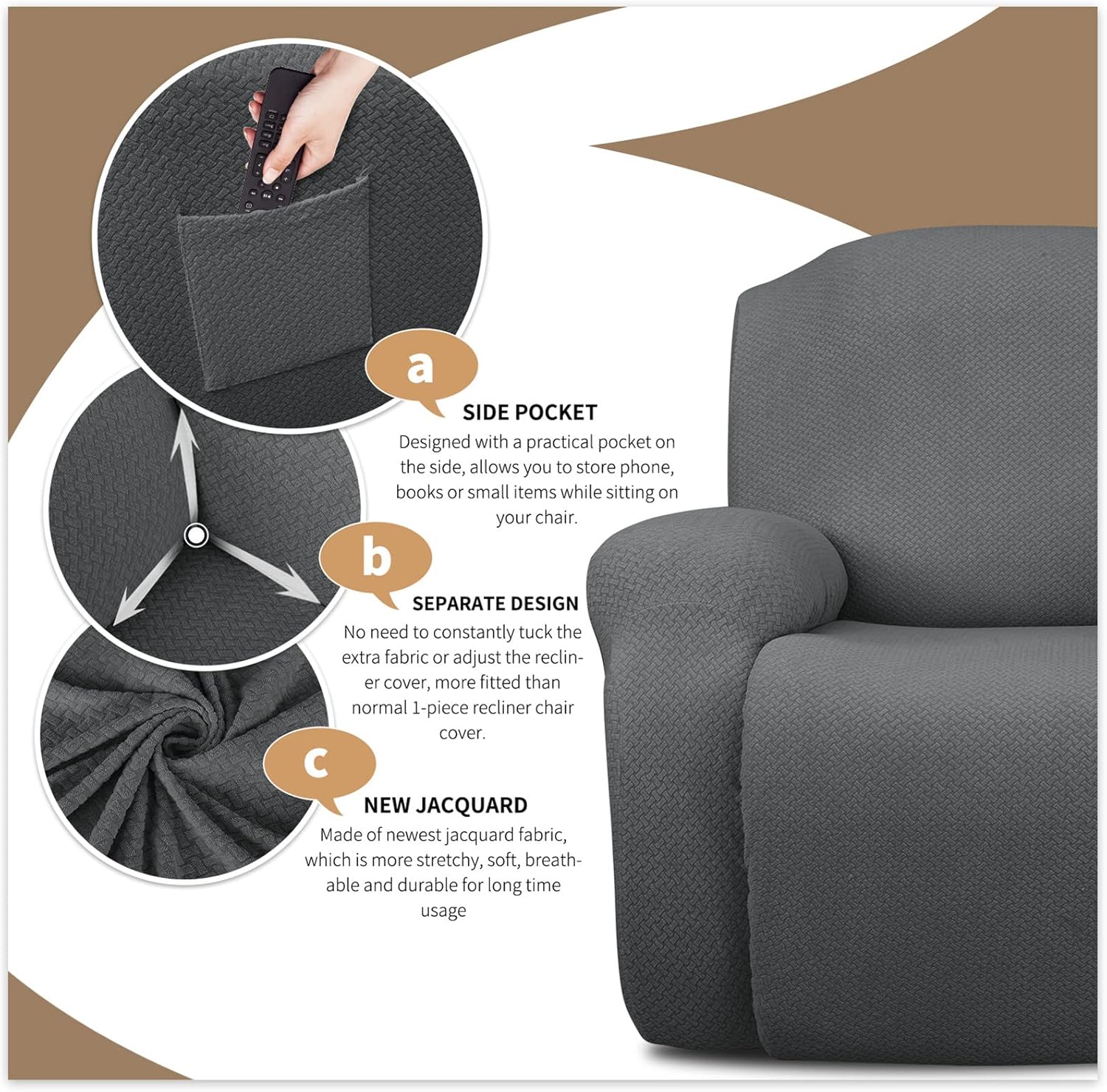 Recliner Sofa Slipcover Stretch - Furniture Protector Covers for 1 2 3 Seater Couch - Armchair Slipcover for Reclining Chairs