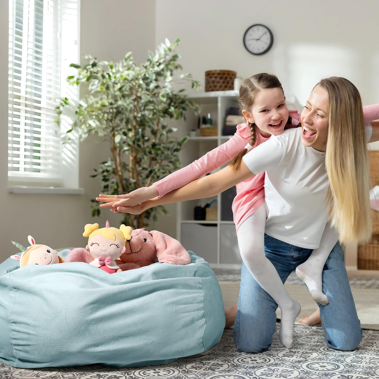 GAGAKU Saco de Almacenamiento para Peluches Conejo Azul 200L Bolsa Puff Salon XXL para Juguetes Habitación Infantil Gran Saco Asiento Rellenable con Cremallera de para Organizador Peluches - Azul
