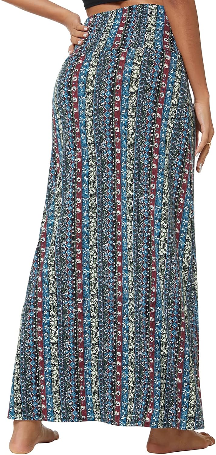 Urban CoCo Women's Stylish Spandex Comfy Fold-Over Flare Long Maxi Skirt - Image 4