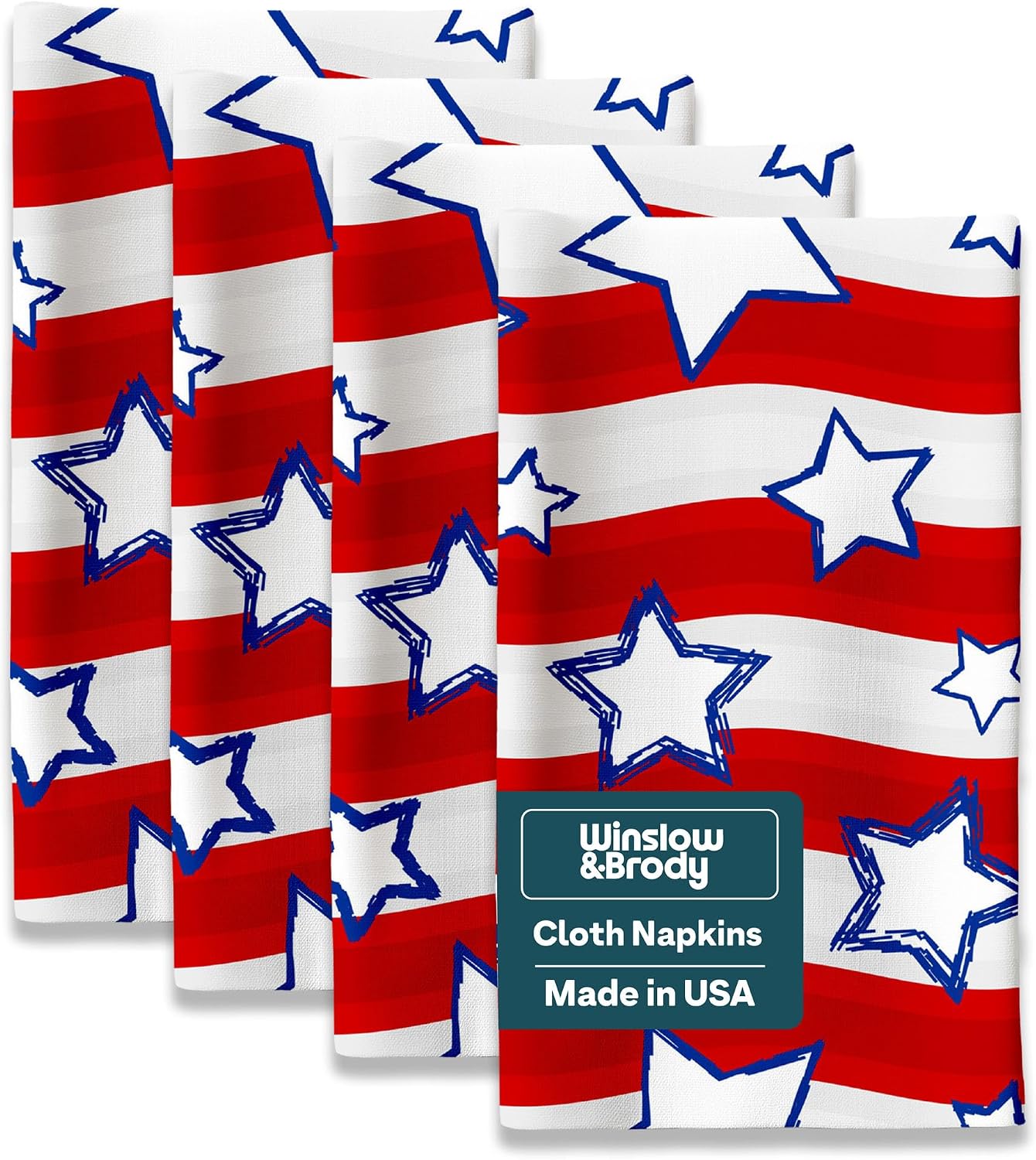 American Flag Stars Cloth Napkins | Fourth of July Table Decorations | Absorbent, Washable, Reusable, Stain & Wrinkle Resistant | Made in America - 12pack