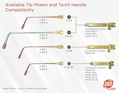 Miniatura 2 de Punta de calentamiento de acetileno J-63-2 con mezclador estilo D-85 - Compatible con Harris (Tip + Mixer)