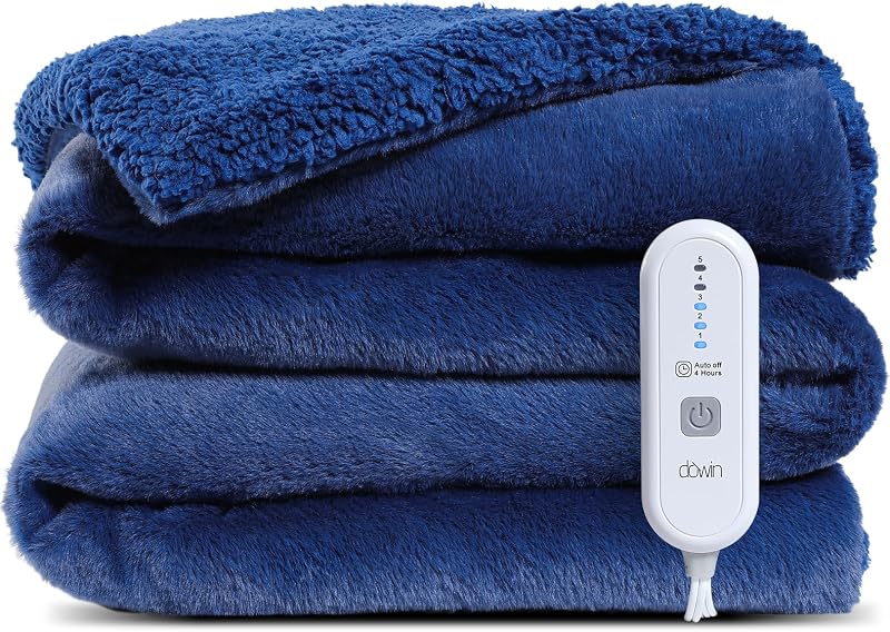 Dowin Faux Fur Electric Throw Blanket in Blue