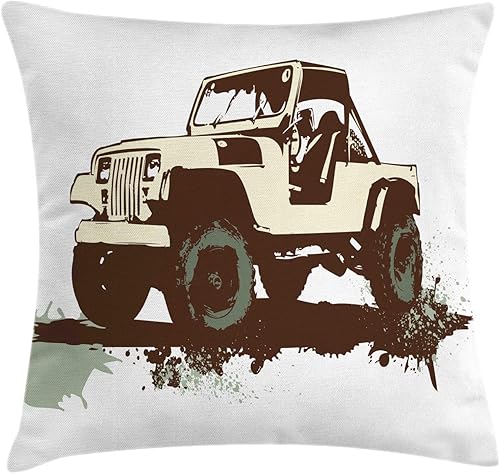 Ambesonne Funda de cojín estilo retro Pop Art Vintage Car on the Road Adventure diseño gráfico de aventura con diseño gráfico decorativo cuadrado de