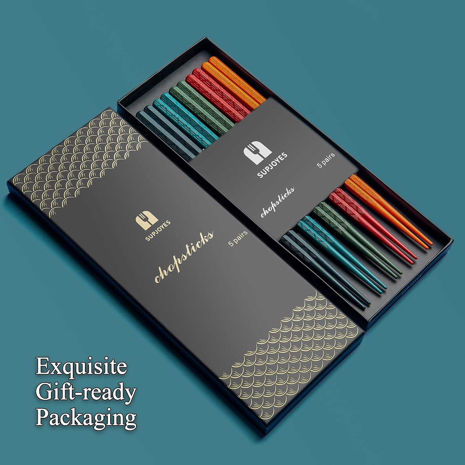 5-Pairs Colorful Reusable Chopsticks: Japanese Chinese Fiberglass Chopsticks Dishwasher Safe, Japanese Stick Gift Set with Gift Box, Non-Slip Chop Sticks