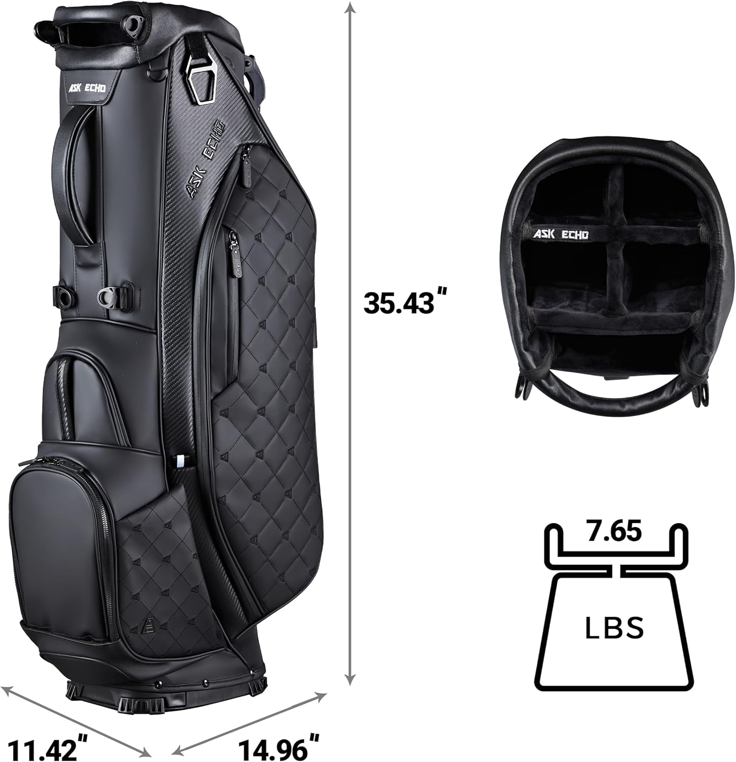ASK ECHO Golf 2025 Prestige-5 Way Lightweight Leather Stand Bag