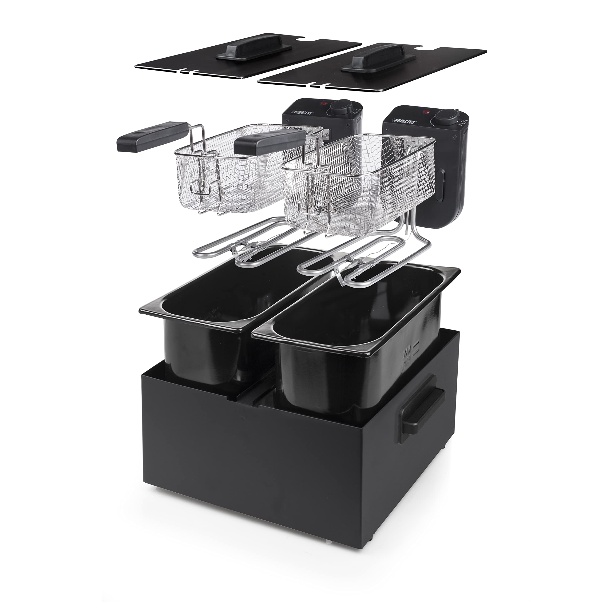 Princess 183028 Freidora eléctrica doble, Zona Fría, potencia de 2 x 1800 W, Volumen de 2 x 3 L, Temperatura hasta 190ºC, Negro