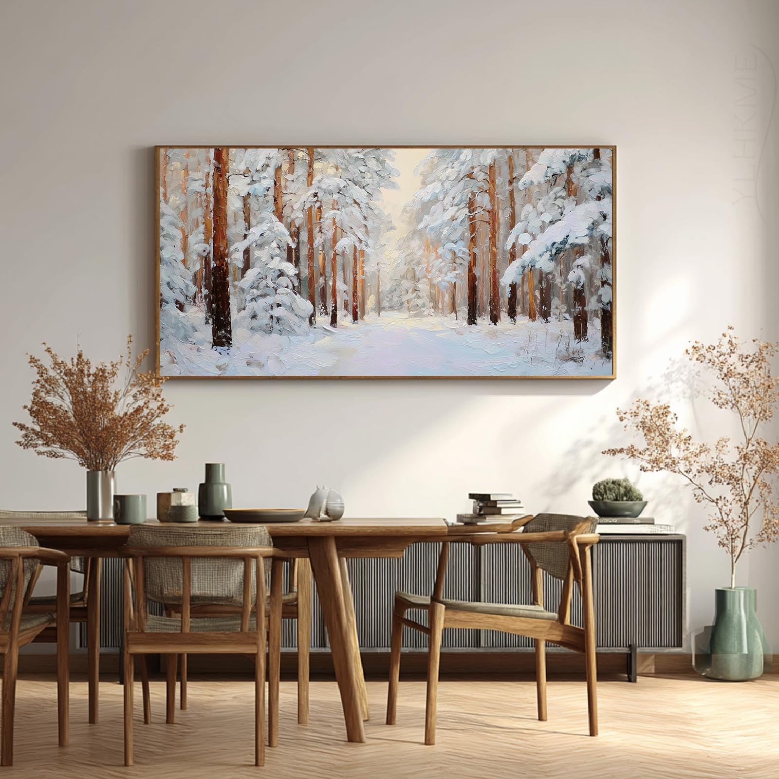 YLHKME Bilder Auf Leinwand, Winterlandschaft Natur Schnee Modern Leinwandbilder Kunstdruck Wandbilder Für Wohnzimmer Schlafzimmer Wohnkultur Deko (80X160CM,D-Ungerahmt)