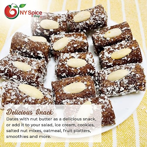 Miniatura 5 de NY SPICE SHOP Rollo de coco de dátiles, bolas de dátiles de coco 100% naturales, dátiles de oro a granel, frutas secas - Dátiles Medjool - Mini