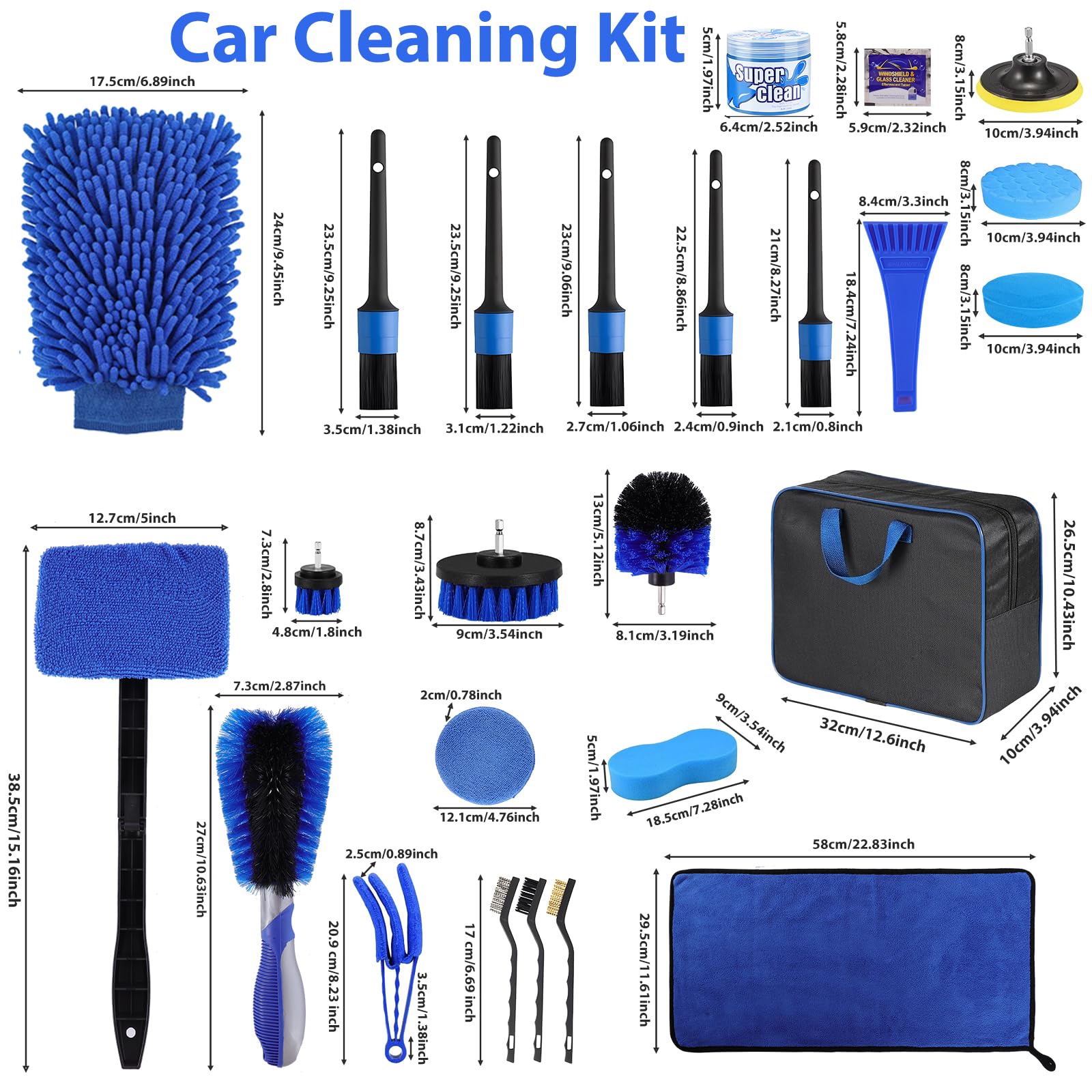 Kit de lavado de coche de 34 piezas, kit de limpieza de coche, juego de cepillos de taladro para detalles de automóviles, cera de coche, guante de lavado para coche, motocicleta, bicicleta, limpieza
