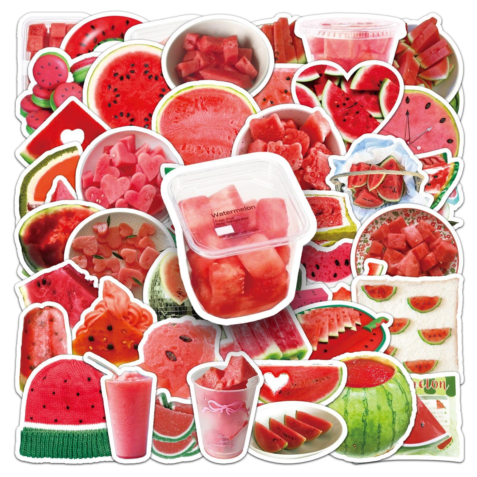 TUIOBUN 50PCS Watermelon Stickers for Bumper,Luggage,Bike,Helmet,Guitar,Notebook,Scrapbook,Water Bottle,Laptop,Summer Red Fruit Waterproof Vinyl Sticker,Teens Girls Decal,Aesthetic Graffiti Decals
